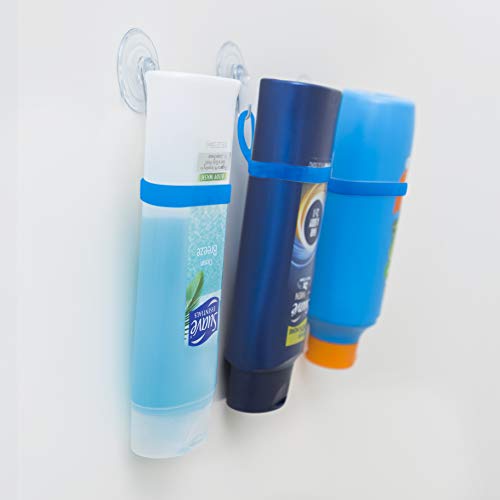 Shower Bandit Shower Caddy for The Wall with Shower Suction Cup and Rust Proof Hook Hang Shampoo/Conditioner Bottles on Smooth Surfaces - Pack of 2 (Blue)