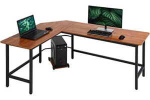 computer desk gaming desk office l shaped desk pc wood home large work space corner study desk workstation (brown)