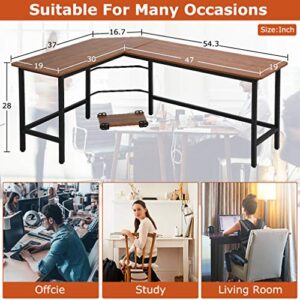 Computer Desk Gaming Desk Office L Shaped Desk PC Wood Home Large Work Space Corner Study Desk Workstation (Brown)