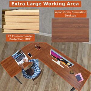 Computer Desk Gaming Desk Office L Shaped Desk PC Wood Home Large Work Space Corner Study Desk Workstation (Brown)