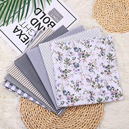 Milisten 7pcs Fabric Bundle Cotton Quilting Sewing 18'' X 18'' Floral Craft Fabric Pre-Cut Squares Sheets for Sewing Patchwork Quilting Crafting Grey