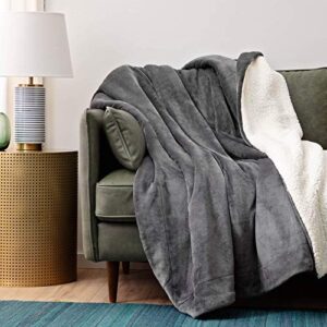 linenspa fleece and sherpa blanket - super soft - breathable - machine washable - polyester - multiple colors available, gray, queen (90”x90” inches)