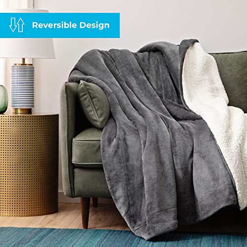 Linenspa Fleece and Sherpa Blanket - Super Soft - Breathable - Machine Washable - Polyester - Multiple Colors Available, Gray, Queen (90”x90” Inches)