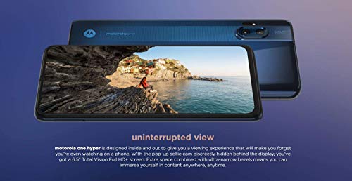 Motorola One Hyper 128GB + 4GB RAM, XT202-1, 6.5 FHD+, 64 MP Photos, LTE Factory Unlocked Smartphone - International Version (Blue Iceberg) (Renewed)