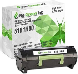 be green ink compatible replacement toner cartridge for lexmark ms417 mx417 ms517 mx517 mx617 ms417dn ms517dn ms617dn mx417de mx517de mx617de - 51b1h00 black toner (8.5k yield)