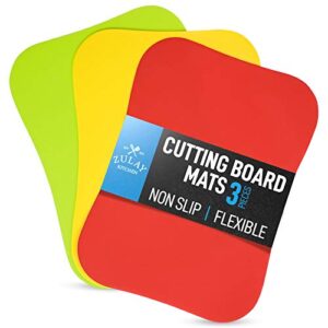 zulay kitchen non-slip flexible cutting board - dishwasher friendly cutting mats for cooking - thick & durable flexible cutting mats - non-porous cutting board mat set of 3