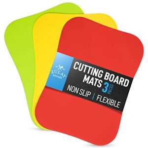 Zulay Kitchen Non-Slip Flexible Cutting Board - Dishwasher Friendly Cutting Mats For Cooking - Thick & Durable Flexible Cutting Mats - Non-Porous Cutting Board Mat Set of 3