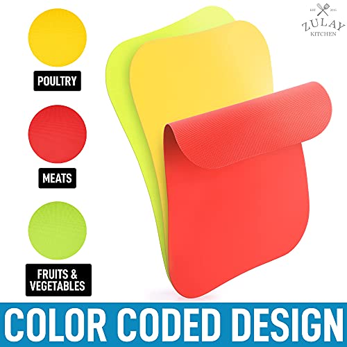 Zulay Kitchen Non-Slip Flexible Cutting Board - Dishwasher Friendly Cutting Mats For Cooking - Thick & Durable Flexible Cutting Mats - Non-Porous Cutting Board Mat Set of 3