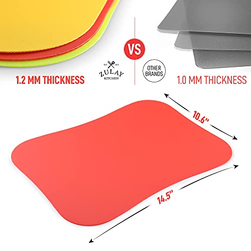 Zulay Kitchen Non-Slip Flexible Cutting Board - Dishwasher Friendly Cutting Mats For Cooking - Thick & Durable Flexible Cutting Mats - Non-Porous Cutting Board Mat Set of 3