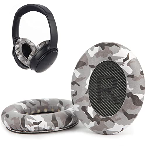 KAHHA Ear Pads,Replacement earpads Compatible with Bose QC25/QC35/QC35II Headphones Ear Cushions with Noise Isolation Memory Foam/ECO Protein Leather(1 Pair,Grey Camo)