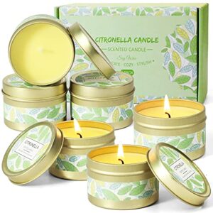 citronella candles, soy wax lemongrass candles, 6x2.5oz portable travel tin citronella scented candle gift set for for outdoor garden, camping