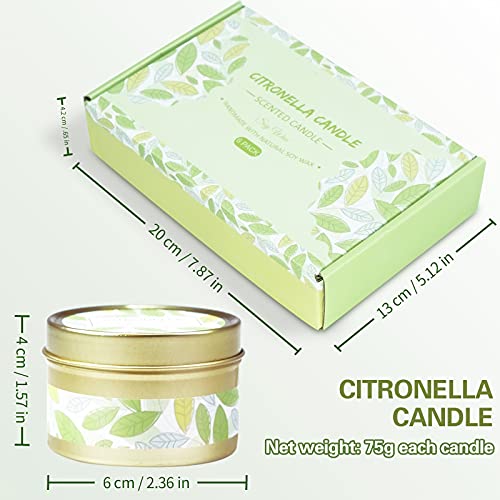 Citronella Candles, Soy Wax Lemongrass Candles, 6x2.5oz Portable Travel Tin Citronella Scented Candle Gift Set for for Outdoor Garden, Camping