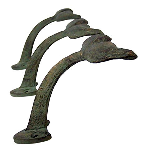 Rustic Green Patina Cast Iron Whale Tail Wall Hooks, 4 1/2 Inches, Set of 3