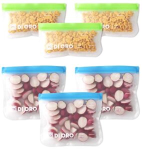 di oro reusable food storage bags - reusable sandwich bags freezer safe - reusable ziplock bags for snacks & travel - thick, leakproof, and washable - gallon freezer bags reusable & food grade (6pc)