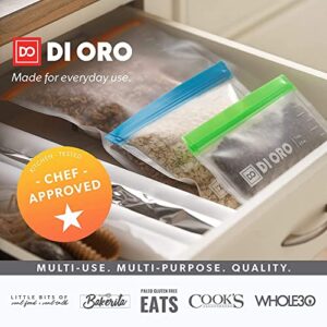 DI ORO Reusable Food Storage Bags - Reusable Sandwich Bags Freezer Safe - Reusable Ziplock Bags for Snacks & Travel - Thick, Leakproof, and Washable - Gallon Freezer Bags Reusable & Food Grade (6pc)