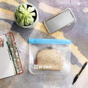 DI ORO Reusable Food Storage Bags - Reusable Sandwich Bags Freezer Safe - Reusable Ziplock Bags for Snacks & Travel - Thick, Leakproof, and Washable - Gallon Freezer Bags Reusable & Food Grade (6pc)