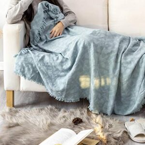 Sofila 100% Cotton Rustic Throw Blanket with Fringe Farmhouse Soft Warm for Sofa Bed Couch Decorative, 50 x 65 Inches, Aqua Blue