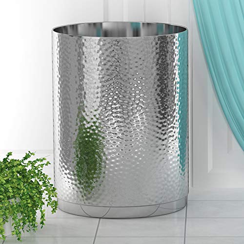 nu steel Majestic Hammered Shiny Decorative Stainless Steel Small Trash Can Wastebasket, Garbage Container Bin for Bathrooms, Powder Rooms, Kitchens, Home Offices - Shiny