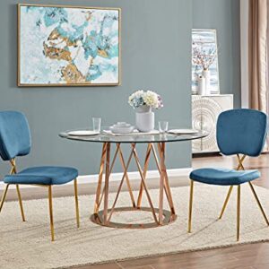 Iconic Home Chrissy Dining Side Chair Velvet Upholstered Half Back and Seat Solid Gold Tone Metal Legs (Set of 2) Modern Contemporary, Blue