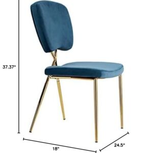 Iconic Home Chrissy Dining Side Chair Velvet Upholstered Half Back and Seat Solid Gold Tone Metal Legs (Set of 2) Modern Contemporary, Blue