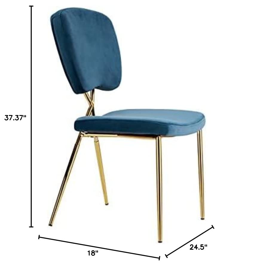 Iconic Home Chrissy Dining Side Chair Velvet Upholstered Half Back and Seat Solid Gold Tone Metal Legs (Set of 2) Modern Contemporary, Blue