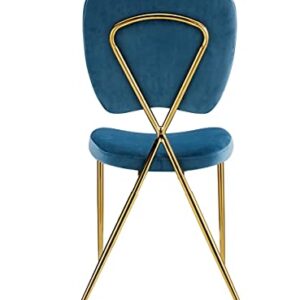Iconic Home Chrissy Dining Side Chair Velvet Upholstered Half Back and Seat Solid Gold Tone Metal Legs (Set of 2) Modern Contemporary, Blue