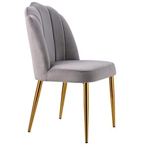 Iconic Home Chelsea Dining Side Chair Vertical Channel Quilted Velvet Upholstered Crown Top Back and Seat Solid Gold Tone Metal Legs (Set of 2) Modern Contemporary, Grey