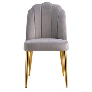 Iconic Home Chelsea Dining Side Chair Vertical Channel Quilted Velvet Upholstered Crown Top Back and Seat Solid Gold Tone Metal Legs (Set of 2) Modern Contemporary, Grey