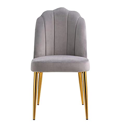 Iconic Home Chelsea Dining Side Chair Vertical Channel Quilted Velvet Upholstered Crown Top Back and Seat Solid Gold Tone Metal Legs (Set of 2) Modern Contemporary, Grey