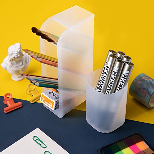 4 Pcs Pen Organizer, Desk Organization, Wellerly Cute Desk Pencil Markers Holder Storage Box Set Multi-Functional Stationary Desktop Cup Organizers for Home Room / Office / School Art Supply - White