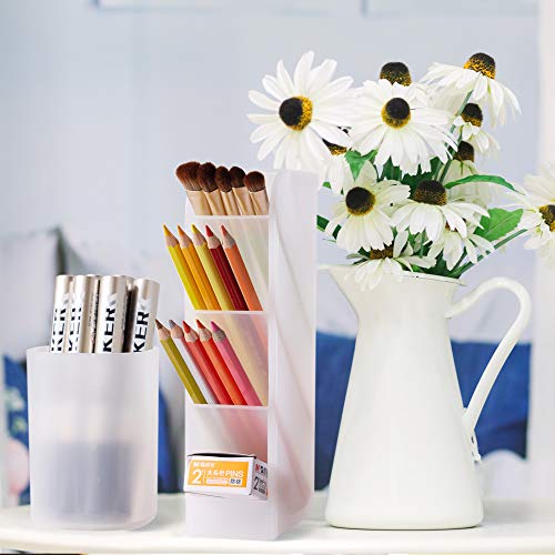 4 Pcs Pen Organizer, Desk Organization, Wellerly Cute Desk Pencil Markers Holder Storage Box Set Multi-Functional Stationary Desktop Cup Organizers for Home Room / Office / School Art Supply - White