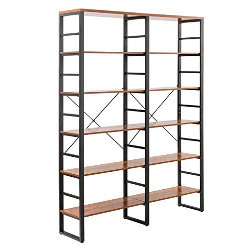 Tangkula Bookshelves and Bookcases, 80 Inch Double Wide 6 Tier Bookshelf, Industrial Vintage Large Etagere Bookshelf, Open Display Shelves with Metal Frame for Home Office (60'' L x 13.5'' W x 80" H)