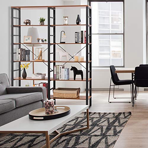 Tangkula Bookshelves and Bookcases, 80 Inch Double Wide 6 Tier Bookshelf, Industrial Vintage Large Etagere Bookshelf, Open Display Shelves with Metal Frame for Home Office (60'' L x 13.5'' W x 80" H)