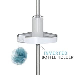 Better Living Making Life A Little Easier HiRISE 4 Corner Standing Shower Caddy 9 Foot Tension Pole Rust Proof Aluminum Shower Organizer with Adjustable Baskets and Bonus Fog Resistant Mirror, White