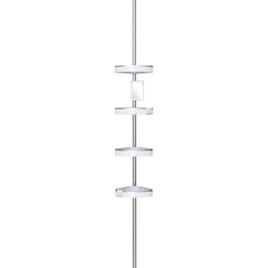 Better Living Making Life A Little Easier HiRISE 4 Corner Standing Shower Caddy 9 Foot Tension Pole Rust Proof Aluminum Shower Organizer with Adjustable Baskets and Bonus Fog Resistant Mirror, White