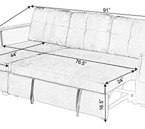 Velvet Storage Reversible Sectional Sofa bed Sleeper Velvet Chaise Storage Reversible Sofa Bed Sleeper Sectional, 91", Blue