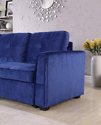 Velvet Storage Reversible Sectional Sofa bed Sleeper Velvet Chaise Storage Reversible Sofa Bed Sleeper Sectional, 91", Blue