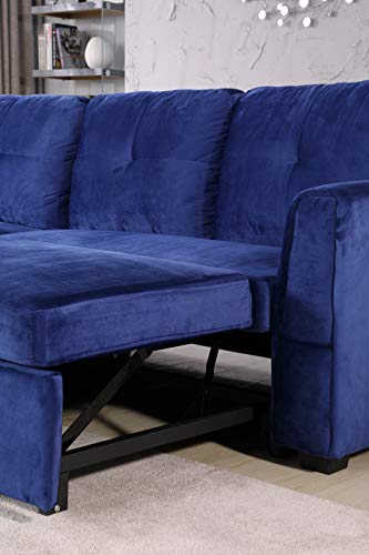 Velvet Storage Reversible Sectional Sofa bed Sleeper Velvet Chaise Storage Reversible Sofa Bed Sleeper Sectional, 91", Blue