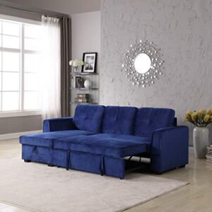 Velvet Storage Reversible Sectional Sofa bed Sleeper Velvet Chaise Storage Reversible Sofa Bed Sleeper Sectional, 91", Blue