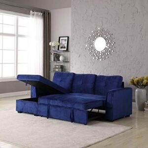 Velvet Storage Reversible Sectional Sofa bed Sleeper Velvet Chaise Storage Reversible Sofa Bed Sleeper Sectional, 91", Blue