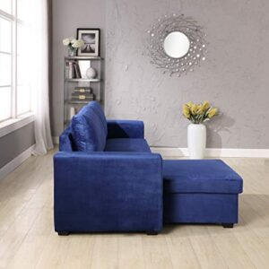 Velvet Storage Reversible Sectional Sofa bed Sleeper Velvet Chaise Storage Reversible Sofa Bed Sleeper Sectional, 91", Blue