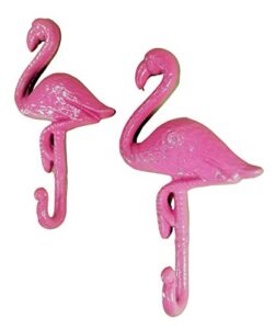 2 pc pink flamingo wall hooks vintage cast iron