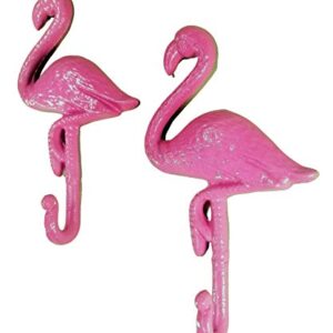 2 pc Pink Flamingo Wall Hooks Vintage Cast Iron