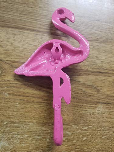 2 pc Pink Flamingo Wall Hooks Vintage Cast Iron