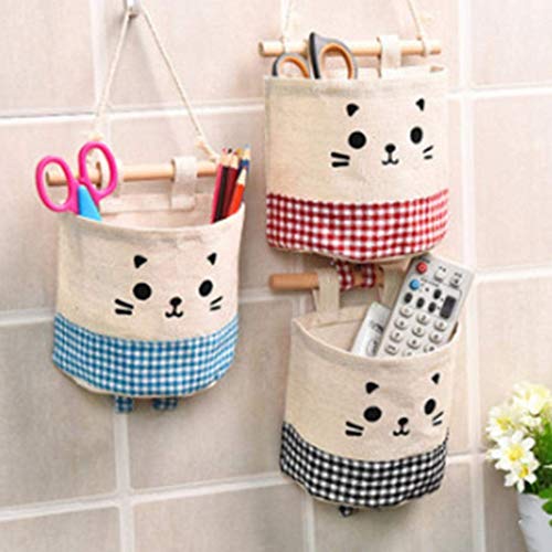 RainbowBaby Over The Door Storage Bags Closet Organizer, Wall-Mounted Hanging Cotton Linen Storage Basket Holder Decor Bin Bag (2 Pack)