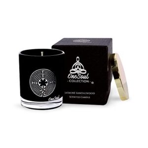 jasmine sandalwood aromatherapy candle, earthy scented candles, luxury candles scented with chartres symbol, hand-poured soy candle, 50 hours burn time, 7.6 oz. - onesoul collection