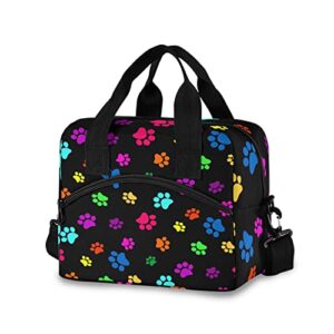 alaza colorful paw print footprint lunch bags lunchbox cooler bag reusable tote shoulder bag insulated lunch box for outdoor picnic boating work school