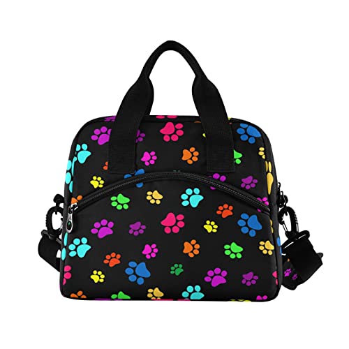 ALAZA Colorful Paw Print Footprint Lunch Bags Lunchbox Cooler Bag Reusable Tote Shoulder Bag Insulated Lunch Box for Outdoor Picnic Boating Work School