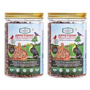 Amzey Dried Mealworms - 2 Pack 3.5OZ (7OZ Total) - High Protein Non GMO Mealworms - Great for Bearded Dragon, Birds, Fish, Lizard, Ducks, Chickens, Hamsters, Hedgehogs,Turtle Food, Reptile Food