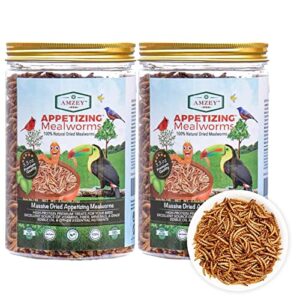 amzey dried mealworms - 2 pack 3.5oz (7oz total) - high protein non gmo mealworms - great for bearded dragon, birds, fish, lizard, ducks, chickens, hamsters, hedgehogs,turtle food, reptile food